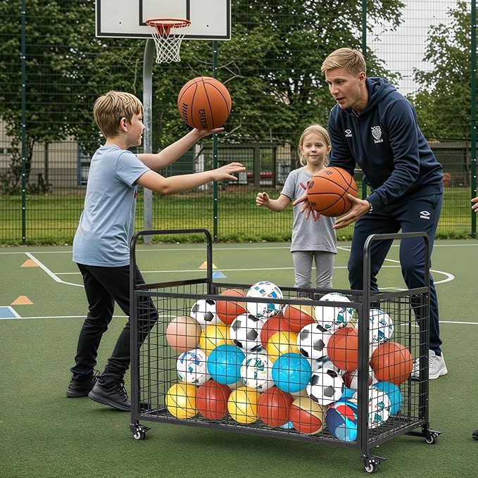 AECOJOY Ball Cart Storage, Rolling Basketball Bin with Wheels for Garage, School, Gym, Sports Equipment and Toy Organizer, Indoor & Outdoor