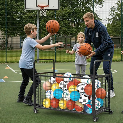 AECOJOY Ball Cart Storage, Rolling Basketball Bin with Wheels for Garage, School, Gym, Sports Equipment and Toy Organizer, Indoor & Outdoor