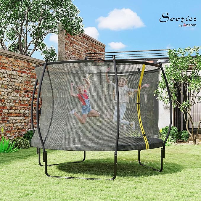 Soozier Trampoline Outdoor, Recreational Trampoline with Net Enclosure, Curved Poles and Safety Spring Cover for Kid Adults, ASTM Approved