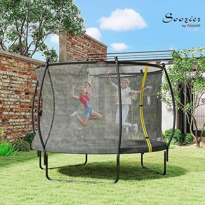 Soozier Trampoline Outdoor, Recreational Trampoline with Net Enclosure, Curved Poles and Safety Spring Cover for Kid Adults, ASTM Approved
