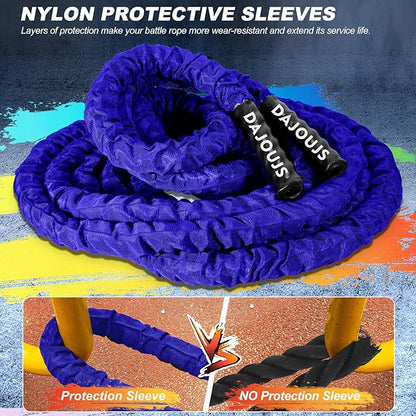 Battle Ropes for Home Gym 1.5Inch Diameter 30FT Lengths Workout Heavy Battle Ropes for Exercise Training Weighted Rope, Working Out Exercise Equipment with Protective Cove - Blue