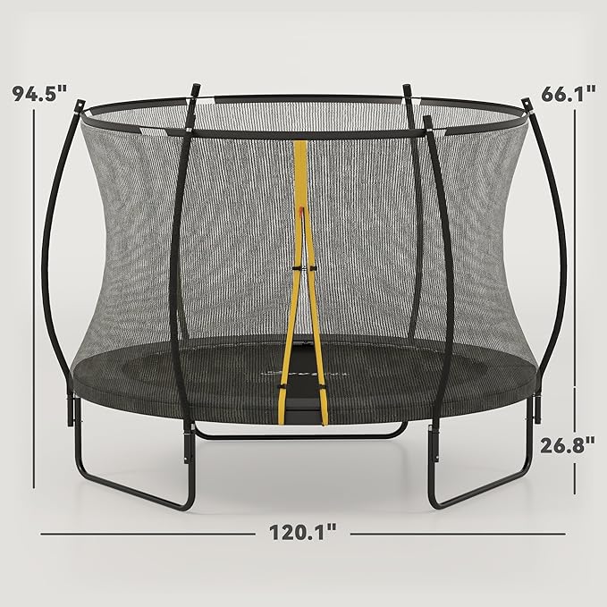Soozier Trampoline Outdoor, Recreational Trampoline with Net Enclosure, Curved Poles and Safety Spring Cover for Kid Adults, ASTM Approved