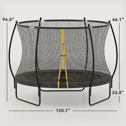 Soozier Trampoline Outdoor, Recreational Trampoline with Net Enclosure, Curved Poles and Safety Spring Cover for Kid Adults, ASTM Approved