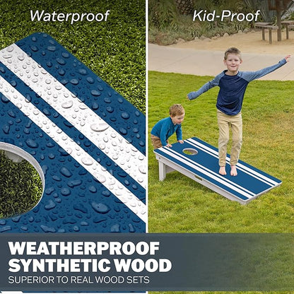 GoSports 4 x 2 ft Resort Collection All Weather Cornhole Boards - Choose Rustic, Beach, White DIY, Blue Stripe, Palms - Regulation Size Set