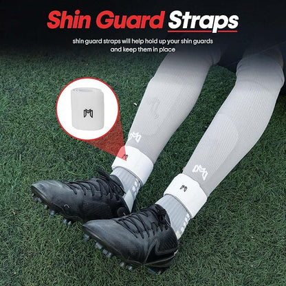 Soccer Grip Socks, Shin Guards, Pre Cut Sock Sleeves, and Guard Straps Bundle Pack - Essential Equipment for Soccer Players - for Mens, Women, Youth, Size 7 to 12 US Men Shoe Size