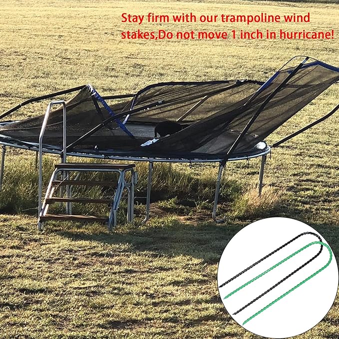 Nigh Coated Rebar Trampoline Wind Stakes Set of 12 Safety Ground Anchors Stakes Extra Heavy Duty Metal Landscape Staples 10 Inches Long (Black)