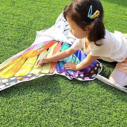 Simxkai Butterfly Kite for Kids & Adults, Easy to Fly Blue Big Kite for Beginners, Line Handle Included (1Pack 2Pack)