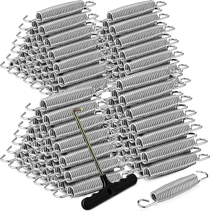 Tudomro Trampoline Springs 5.5 Inch Bulk Heavy Duty Stainless Steel Replacement Trampoline Springs with T-Hook Weather Resistant Metal Pulling Tool Accessories