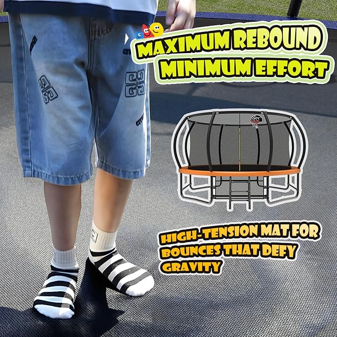 12 14 15 16FT Trampoline Outdoor with Basketball Hoop, Trampoline with Lights for Kids and Adults, Recreational Trampolin with Sprinkler, Stakes