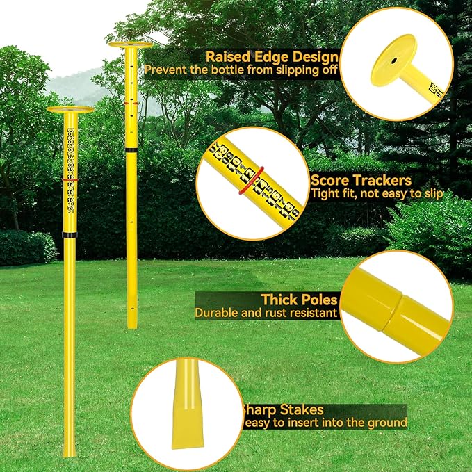 Super Stable Outdoor Flying Disc Game Set, Portable Fun Bottle Drop Yard Game for Family, Adult & Kids with Adjustable Heavy Duty Steel Pole, Durable Bag - Easy Set Up