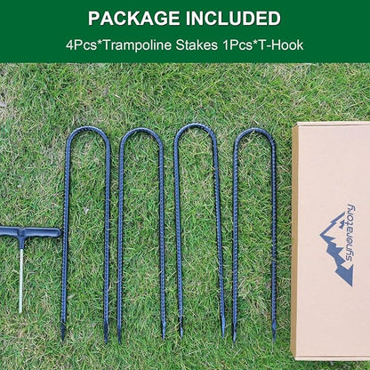 Trampoline Stakes Anchors High Wind Heavy Duty 12inch U Type Safety Trampoline Wind Stakes Galvanized Steel (4Pcs, Black)