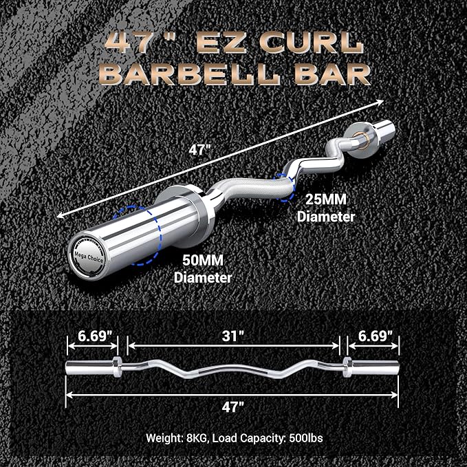 Barbell Bar for Weightlifting - 7FT Heavy Duty (1500LB/700LB), 4FT Short (500LB), 47" EZ Curl Bar - Fits 2" Standard Plates - Home Gym Strength Training