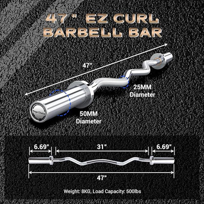 Barbell Bar for Weightlifting - 7FT Heavy Duty (1500LB/700LB), 4FT Short (500LB), 47" EZ Curl Bar - Fits 2" Standard Plates - Home Gym Strength Training