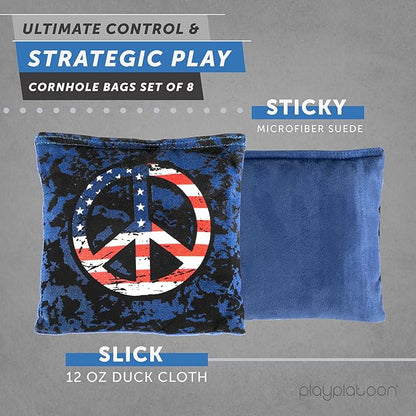 Professional Cornhole Bags - Set of 8 Regulation All Weather Double Sided - Sticky Side/Slick Side Bean Bags for Pro Corn Hole Game