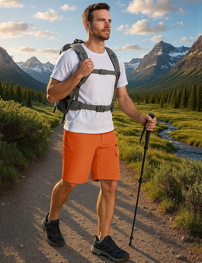 CRYSULLY Men's Hiking Cargo Shorts Outdoor Summer Lightweight Quick Dry Work Casual Shorts with 5 Zipper Pockets