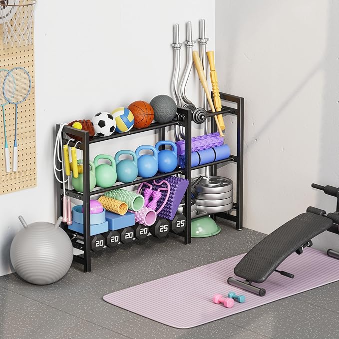 Dumbbell Rack 3-Tier 50 Inch Adjustable 900LB Capacity Weight Rack For Kettlebell Home Gym Dumbbells (Rack Only)