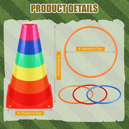 Leitee 6 Sets Candy Corn Ring Toss Game Plastic Cones Ring Toss Combo Set Mini Traffic Cones Toss Game for Sports Training Garden Backyard Outdoor Activities(Colorful,Carnival Game)
