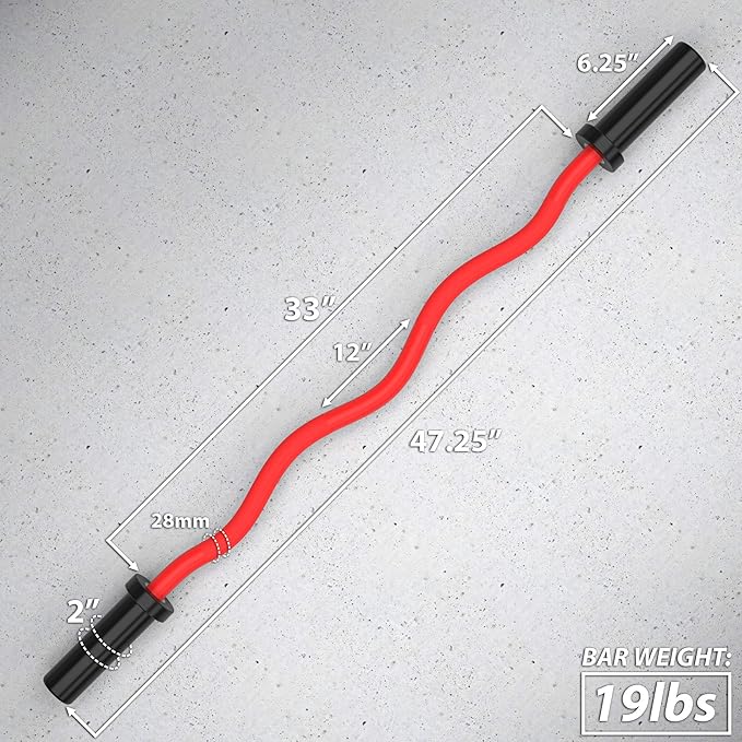 Synergee Commercial EZ Curl Olympic Bar Chrome & Black Phosphate with Powder Coated Brass Bushings Excellent for Bicep Curls and Triceps Extensions