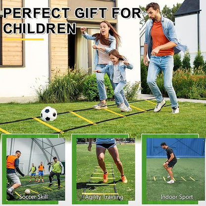 Fixed Rung Agility Ladder - 20ft 12 Rungs No Tangle Speed and Agility Training Equipment for Soccer Footwork Training with Carrying Bag/Ground Stakes for Adults Youth Kids