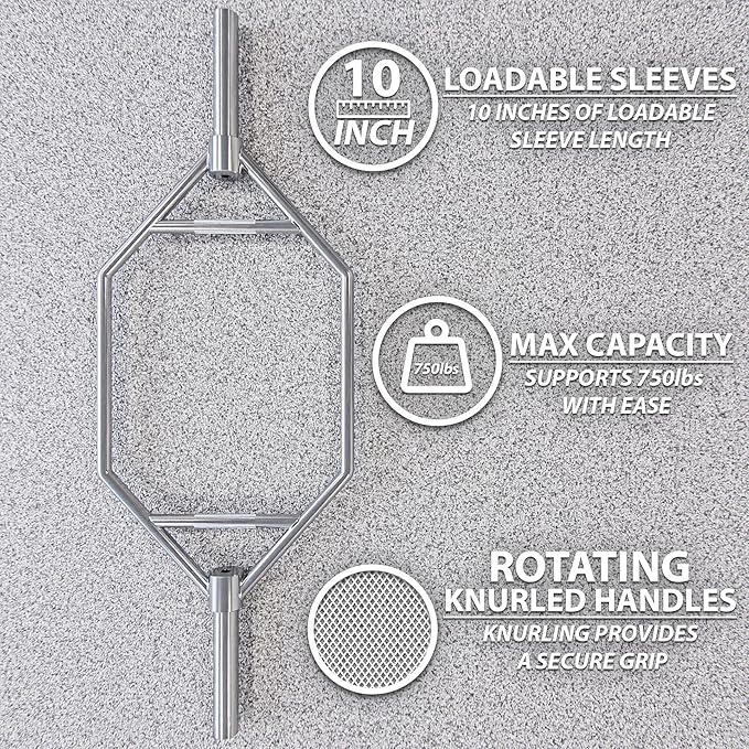 Synergee 20kg and 25kg Chrome or Black Olympic Hex Barbell Trap Bar with Rotating, Flat or Raised Handles for Squats, Deadlifts, Shrugs.