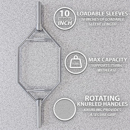 Synergee 20kg and 25kg Chrome or Black Olympic Hex Barbell Trap Bar with Rotating, Flat or Raised Handles for Squats, Deadlifts, Shrugs.