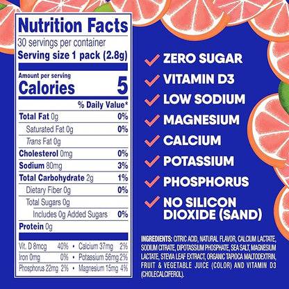 GoHydrate Instant Hydration Powder Packets - Low Sodium Electrolytes Drink Mix - Natural Hydration Support, Sugar Free Electrolyte Flavored Powder Drink with Vitamin D, 30 Packs, Grapefruit