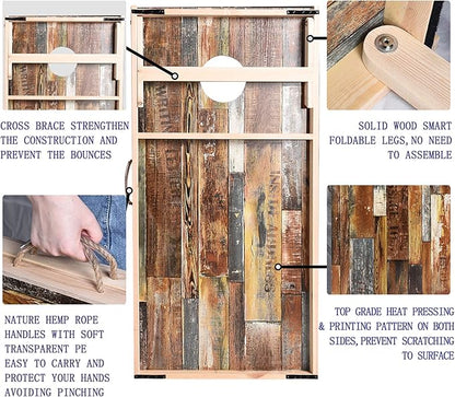 Solid Wood Vintage Cornhole Game Set, Two 4'x2'Cornhole Boards, 8 Cornhole Bags for Indoor and Outdoor Toss Games Competitions, Tournaments