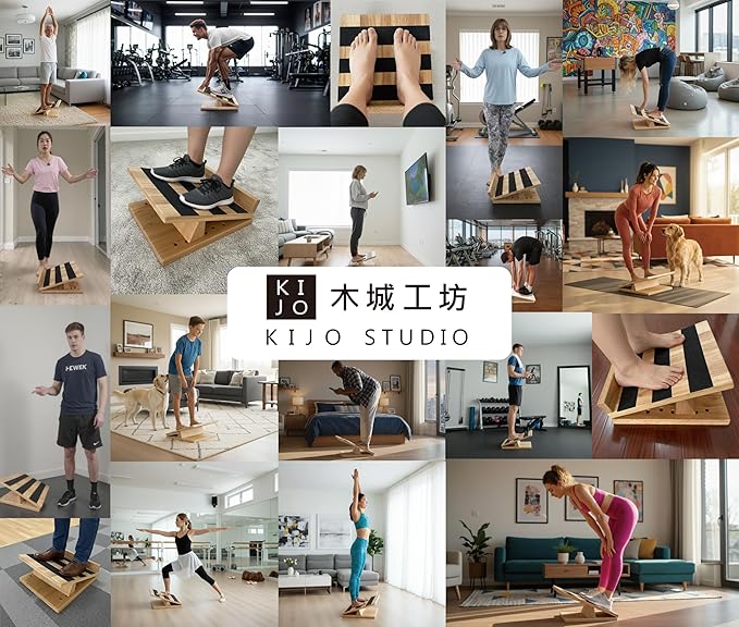 KIJO Studio Professional Wooden Calf Stretcher Slant Board 500 lbs Weight Capacity 16-Angle Adjustable Incline Calf Stretch Slant Board for Calf Stretching Exercise Squat & Physical Therapy Non-Slip