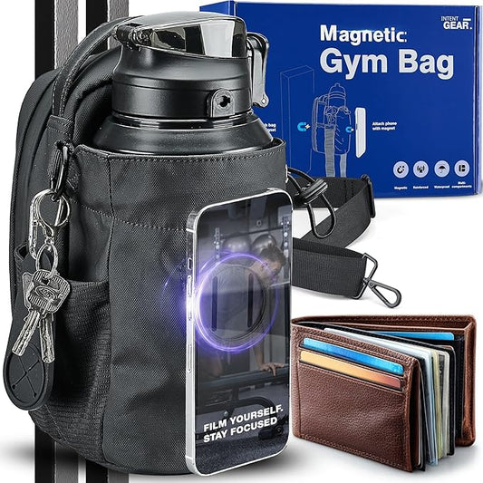 Magnetic Gym Bag with Magnetic Phone Holder for Gym Members - Strong Magnet Attaches to Gym