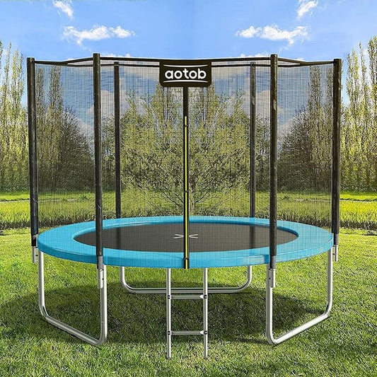 AOTOB 8FT 10FT 12FT 14 FT 15FT Trampoline with Safety Enclosure Net，Outdoor Trampoline with