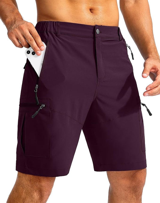 Pudolla Men's Hiking Cargo Shorts 9" Lightweight Outdoor Work Shorts for Men Travel Golf Camping