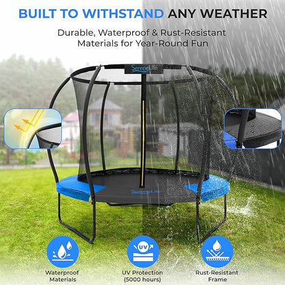 SereneLife 8FT 10FT 12FT 14FT Outdoor Trampoline for Kids and Adults – ASTM Certified Heavy-Duty Backyard Trampoline with Safety Poles, Net Enclosure, and Stable Anti-Rust Frame