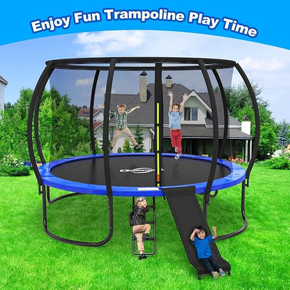 Trampoline Ladder Slide Kit, Trampoline Universal 3 Steps Ladder & Buffer Slide, Universal Trampoline Slide Stairs for 10 12 14 ft and More Frame, Trampoline Accessories Easy to Climb for Kids