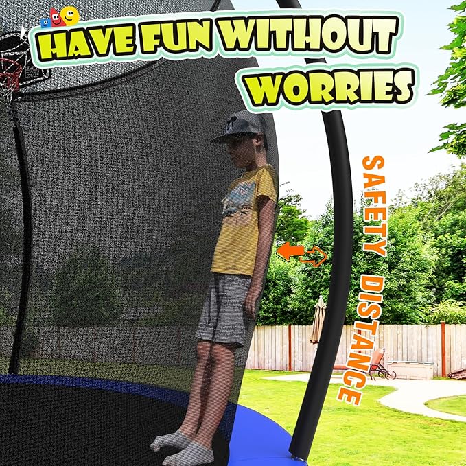 12 14 15 16FT Trampoline Outdoor with Basketball Hoop, Trampoline with Lights for Kids and Adults, Recreational Trampolin with Sprinkler, Stakes