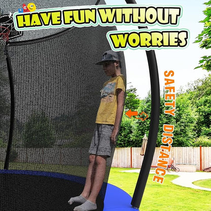 12 14 15 16FT Trampoline Outdoor with Basketball Hoop, Trampoline with Lights for Kids and Adults, Recreational Trampolin with Sprinkler, Stakes