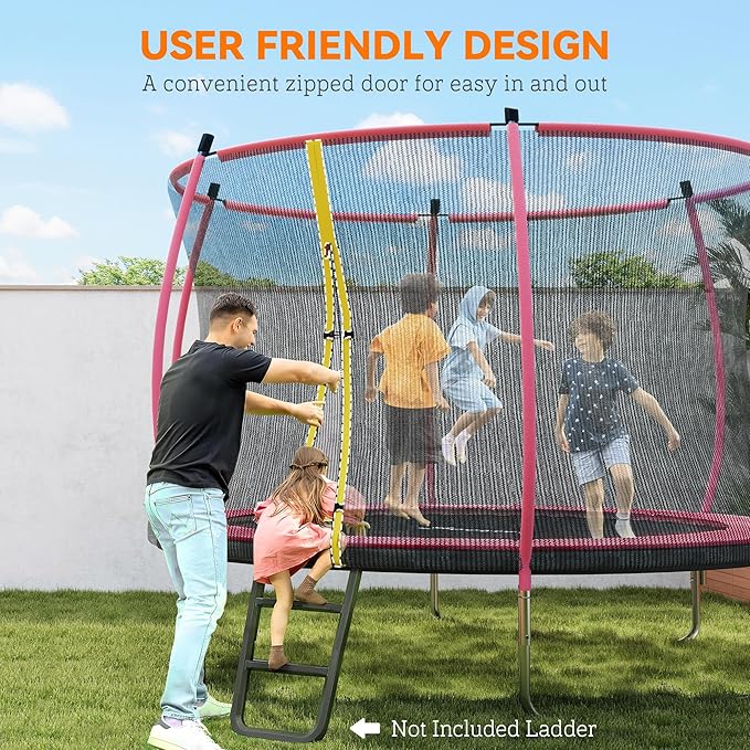 Soozier Trampoline Outdoor, Recreational Trampoline with Net Enclosure, Curved Poles and Safety Spring Cover for Kid Adults, ASTM Approved