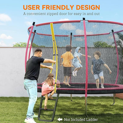Soozier Trampoline Outdoor, Recreational Trampoline with Net Enclosure, Curved Poles and Safety Spring Cover for Kid Adults, ASTM Approved