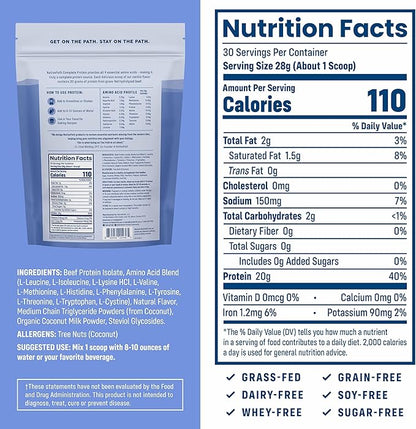 NativePath Complete Beef Protein Powder Isolate ??Grass-Fed, Pasture-Raised, Dairy & Lactose Free, Gluten Free, Zero Sugar, MCTs & Amino Acids ??20g Protein, Vanilla Flavor, 30 Servings