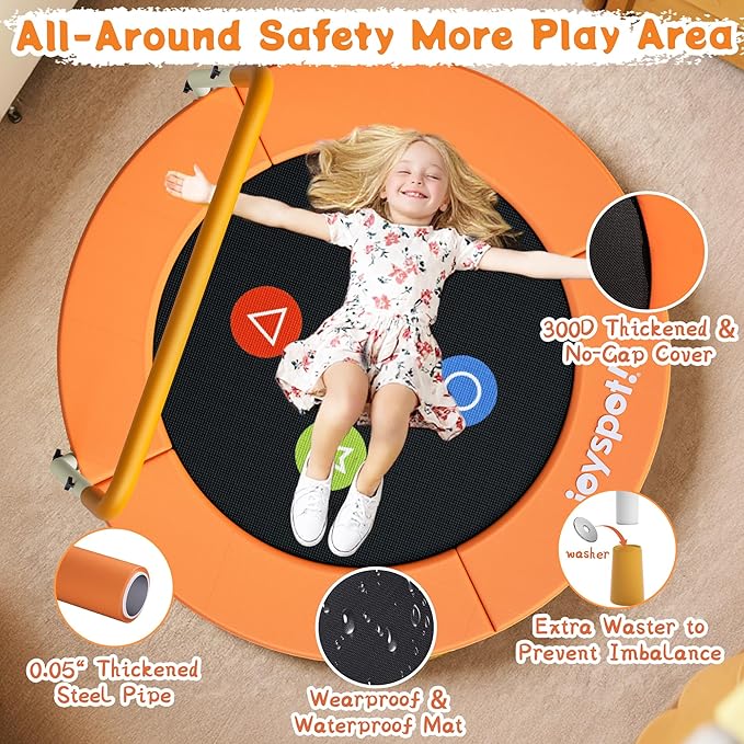 3FT Toddler Trampoline with Adjustable Handlebar, 36" Foldable & Spring-Free, Mini Kids Indoor Outdoor Trampoline for Ages 1-6, Noiseless Jumping Mat, Safe & Sturdy Design, Supports Up to 100 lbs