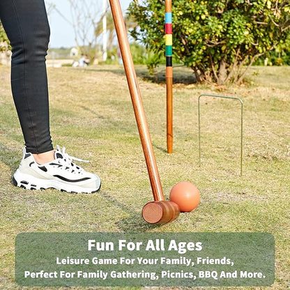 35’’ Deluxe Croquet Set, Six Player Croquette Game with Premium Wooden Mallets, Colored Balls, Wickets, Stakes, Carrying Bag, Outdoor Family Games for Lawn/Backyard/Park