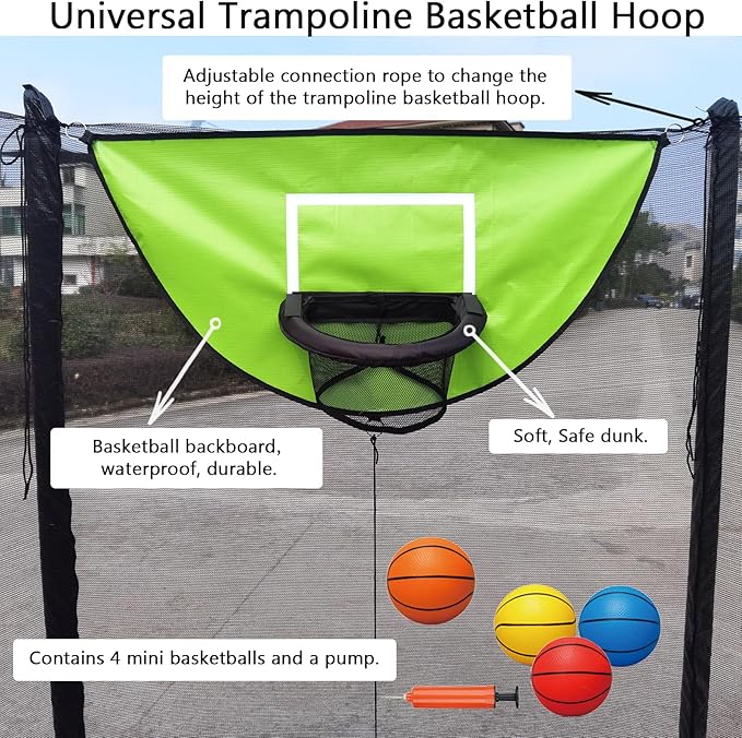 Trampoline Basketball Hoop, with Pump and 4 Mini Balls, Easy to Install, Universal Trampoline Accessories, Trampolines Basketball for Dunking
