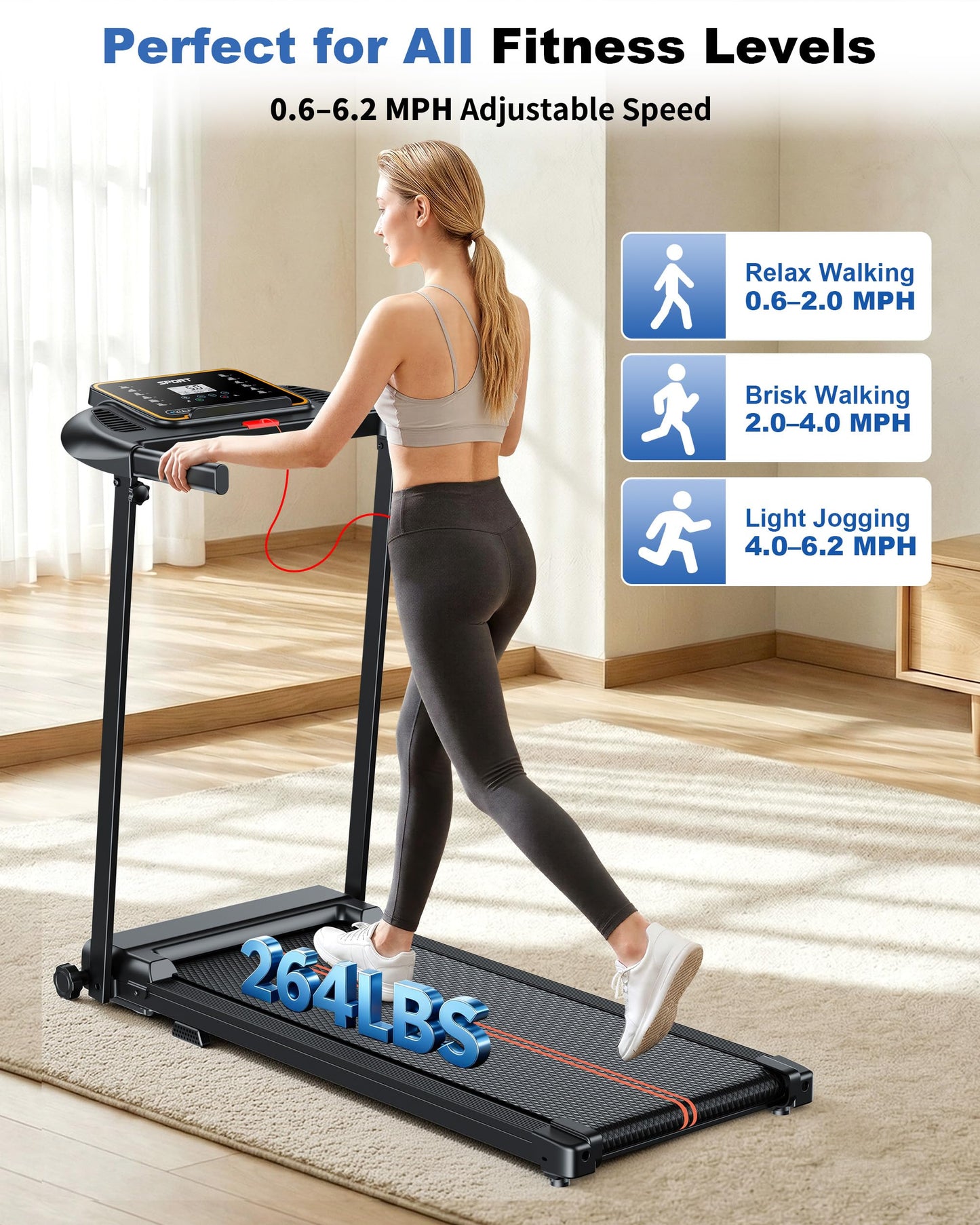 Treadmills for Home Walking Pad - Foldable Treadmill Under Desk with Handle Bar 0.6-6.2 MPH