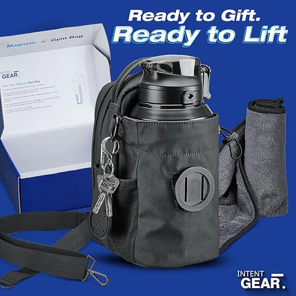 Magnetic Gym Bag with Magnetic Phone Holder for Gym Members - Strong Magnet Attaches to Gym Equipment - Holds Water Bottle, Smartphone & Gear - Gym Must Haves for Influencer Videos
