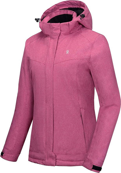 Little Donkey Andy Women's Waterproof Hiking Skiing Jacket with Removable Hood, Fleece Lined Winter Warm Rain Coat