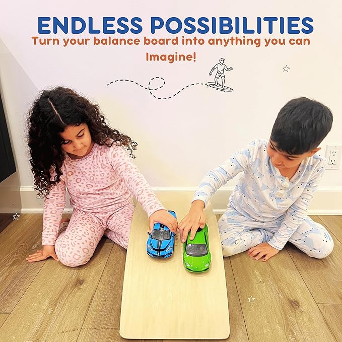 Giggle & Play 36" Wooden Balance Board ??Natural Curvy Wobble Board for Kids, Toddlers & Adults, Montessori Rocker Toy, Yoga Trainer for Office, Home, Classroom Use