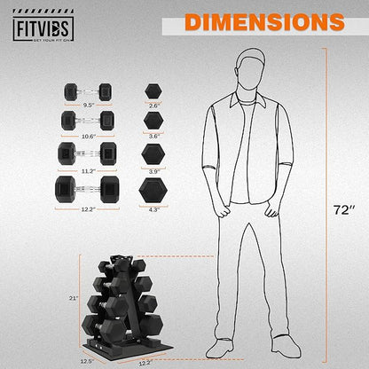 Rubber Coated Hex Dumbbell Weight Sets and Storage Rack, 100LB Set or 150LB Set, 5-20 lbs Pairs or 5-25 lbs Pairs
