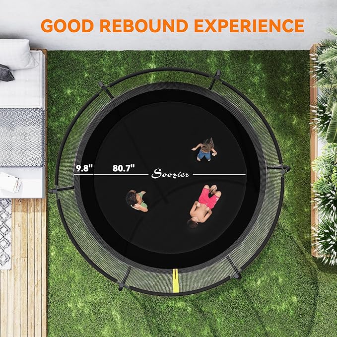 Soozier Trampoline Outdoor, Recreational Trampoline with Net Enclosure, Curved Poles and Safety Spring Cover for Kid Adults, ASTM Approved