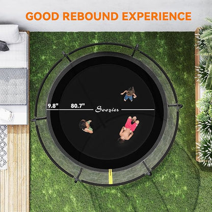 Soozier Trampoline Outdoor, Recreational Trampoline with Net Enclosure, Curved Poles and Safety Spring Cover for Kid Adults, ASTM Approved