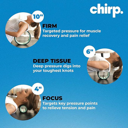 Chirp Wheel Foam Roller ??Targeted Back & Neck Relief, Lumbar Spine Stretcher, Spinal Decompression Back Stretcher, Massage Roller with Density Foam for Physical Therapy, Supports 500lbs, 3-Pack Mint