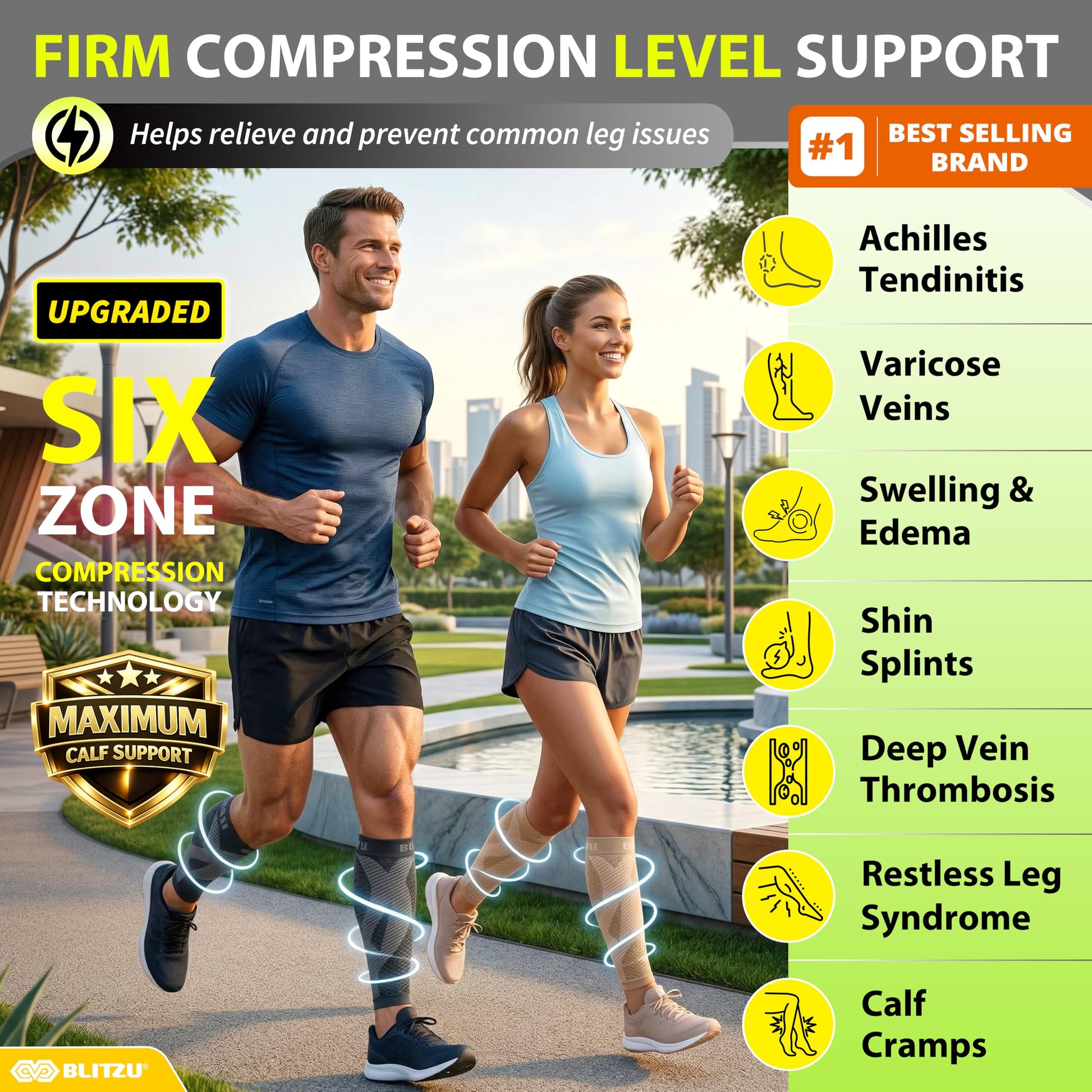 BLITZU Calf Compression Sleeves, Footless Compression Socks for Men & Women